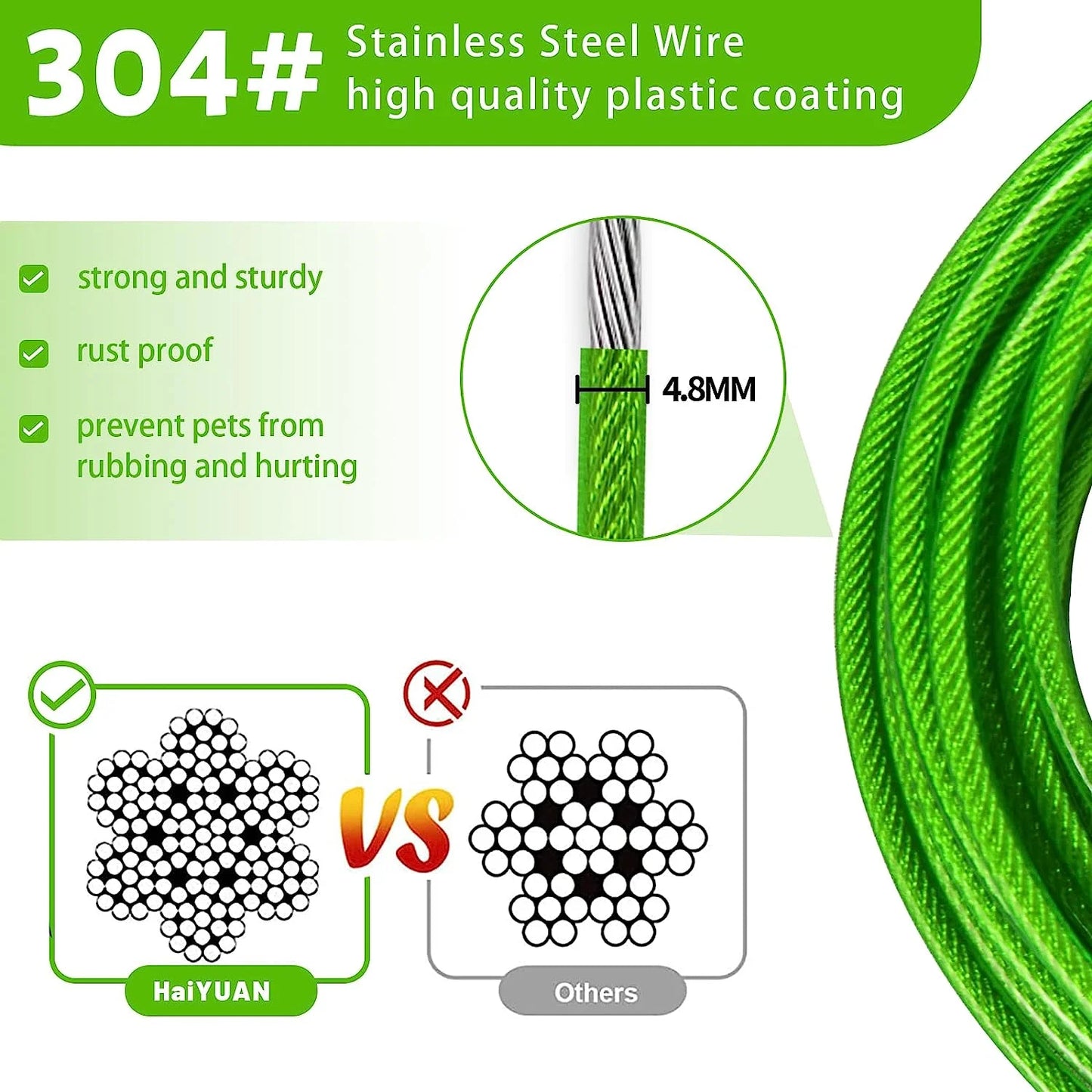 Dog Tie Out Cable 10/15/20/25/30 FT Dog Runner for Yard Steel Wire Dog Cable with Durable Superior Clips Green Dog Chains Heavy Duty for outside Hold Large Dogs up to 165 Lbs