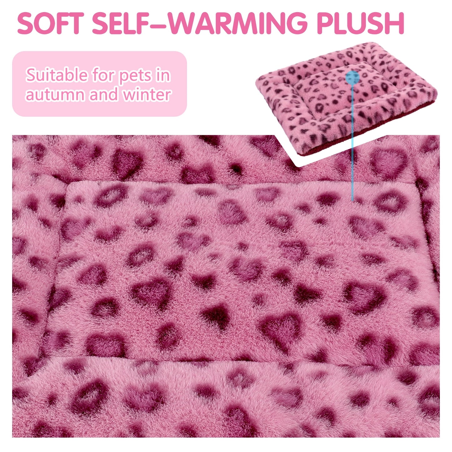 Pet Bed Crate Mat Reversible Pad Leopard Pattern for Cat Dog, Medium