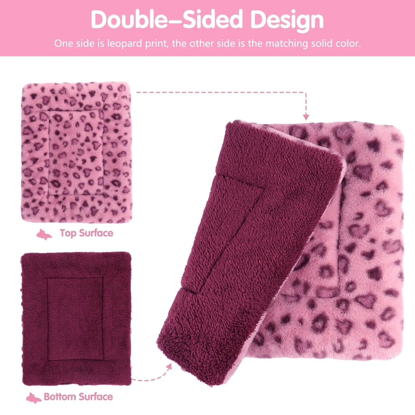 Pet Bed Crate Mat Reversible Pad Leopard Pattern for Cat Dog, Medium