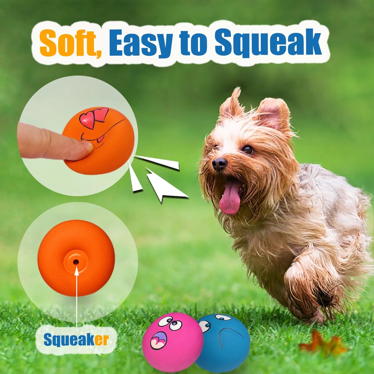 Squeaky Dog Toy for Small Dogs - Rubber Latex Squeaky Dog Ball, Smile Face Dog Squeaky Toys Flat 6Pcs