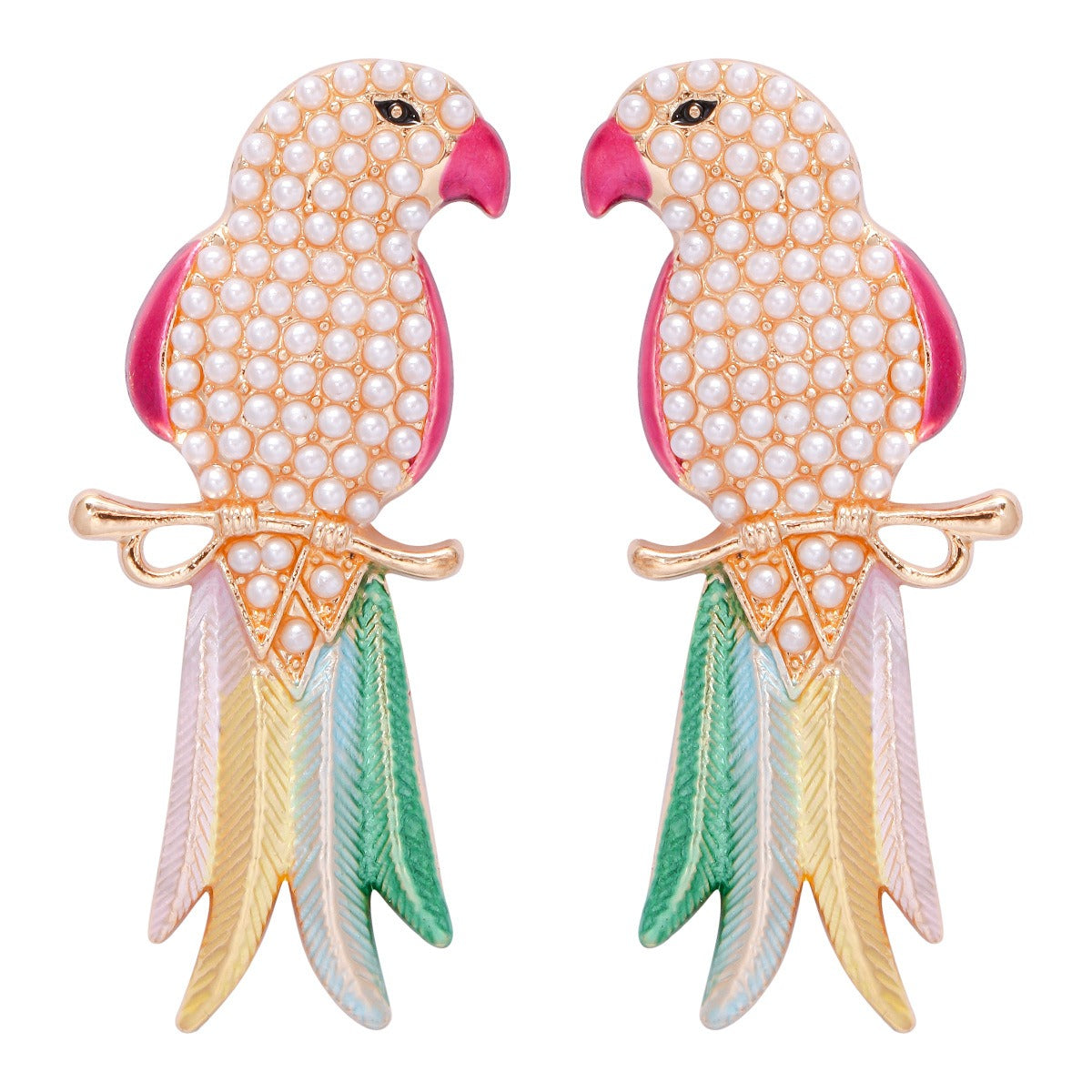 Retro full diamond colored cute animal bird lady earrings and earrings