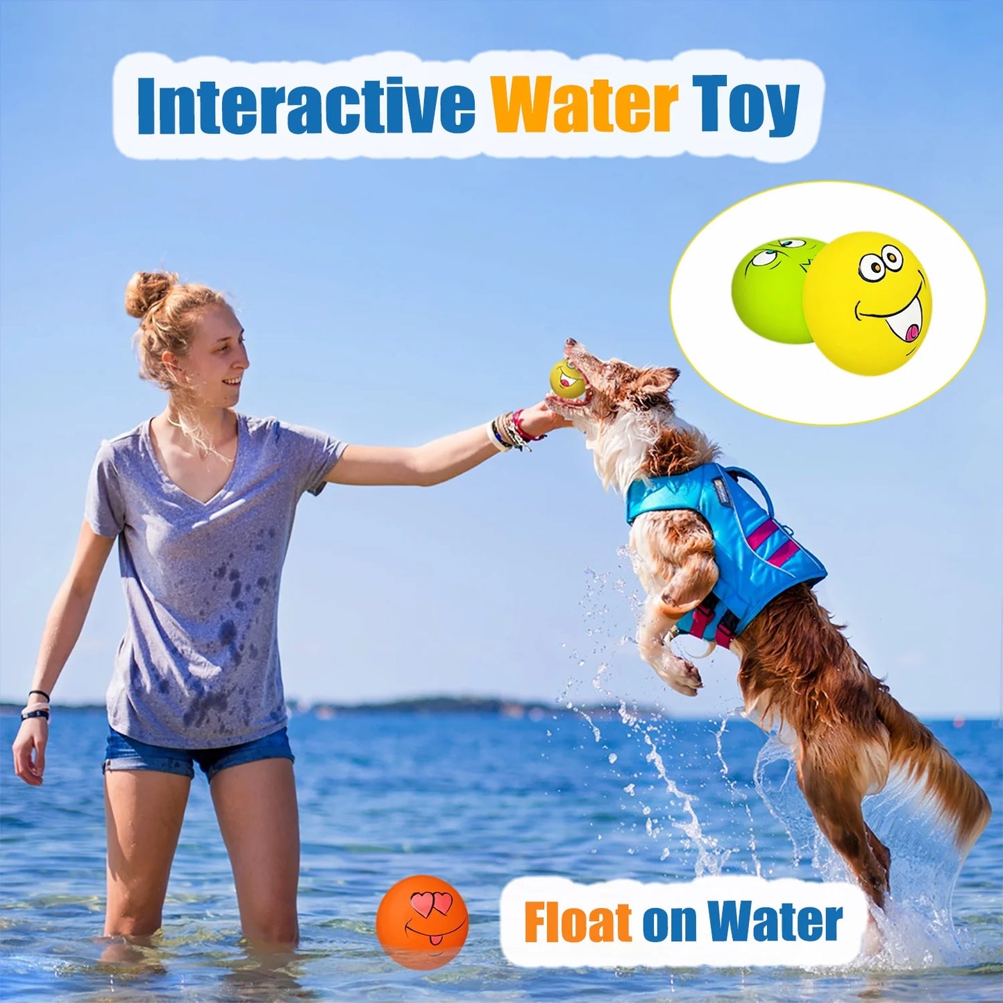 Squeaky Dog Toy for Small Dogs - Rubber Latex Squeaky Dog Ball, Smile Face Dog Squeaky Toys Flat 6Pcs