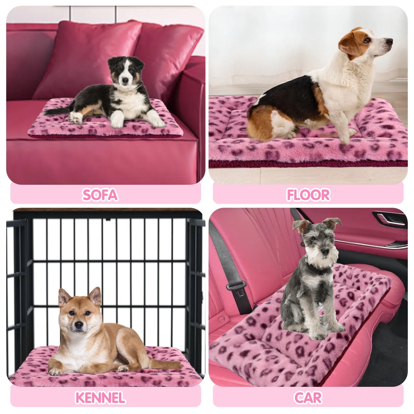 Pet Bed Crate Mat Reversible Pad Leopard Pattern for Cat Dog, Medium