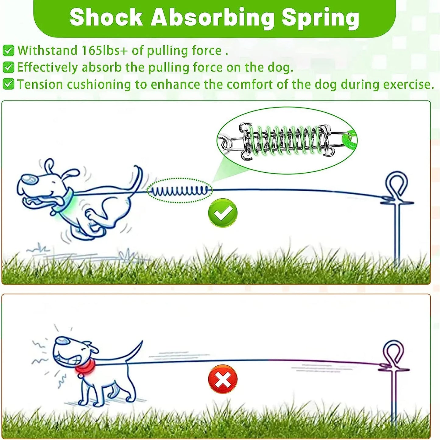 Dog Tie Out Cable 10/15/20/25/30 FT Dog Runner for Yard Steel Wire Dog Cable with Durable Superior Clips Green Dog Chains Heavy Duty for outside Hold Large Dogs up to 165 Lbs