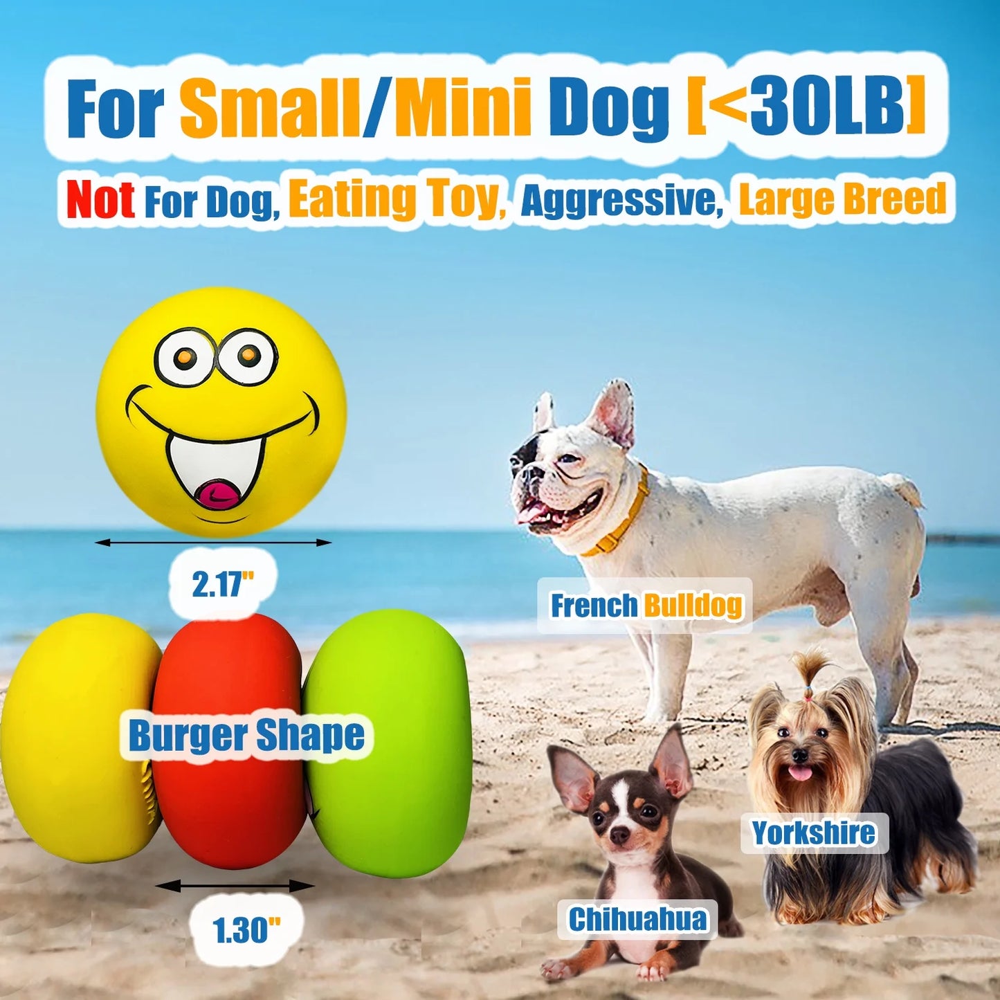 Squeaky Dog Toy for Small Dogs - Rubber Latex Squeaky Dog Ball, Smile Face Dog Squeaky Toys Flat 6Pcs