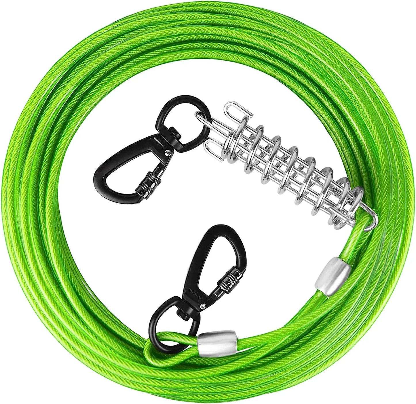 Dog Tie Out Cable 10/15/20/25/30 FT Dog Runner for Yard Steel Wire Dog Cable with Durable Superior Clips Green Dog Chains Heavy Duty for outside Hold Large Dogs up to 165 Lbs