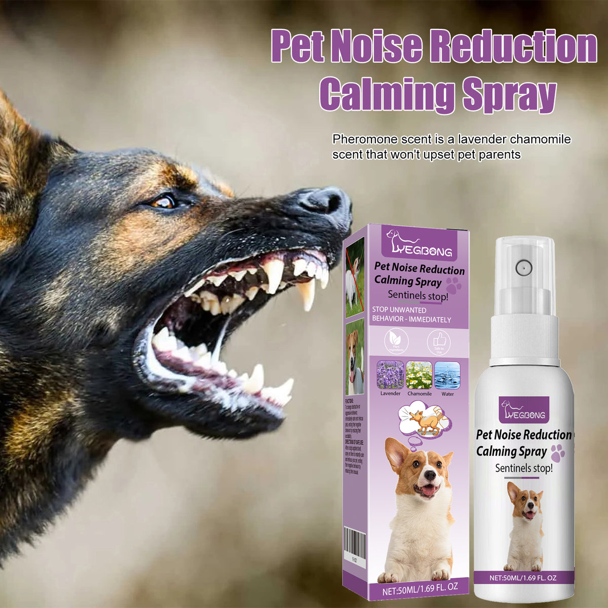 Yegbong Pet Noise Reduction Calming Spray, Prevent Stress Soothe Pet Calm Mood Reduce Pet Noise Spray