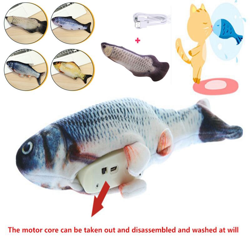 3D Fish Shape Cat Toy Interactive Gifts Fish Catnip Toys Stuffed Pillow Doll Simulation Fish Playing Toy For Pet USB Charging