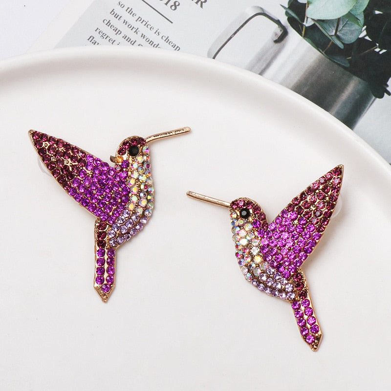 New Design Fashion Crystal Bird Stud Earrings Simple Statement Animal Earrings Charm Ladies Jewelry Summer Party Jewelry