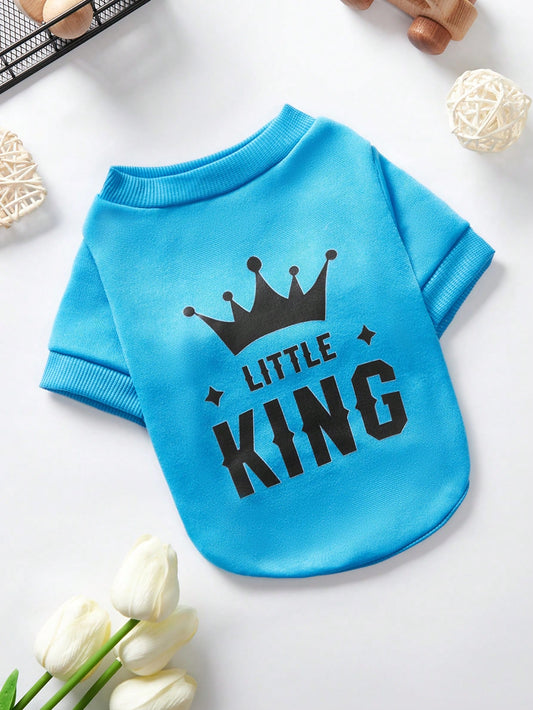 Blue King Crown Patterned Pet Sweatshirt No Hood Winter