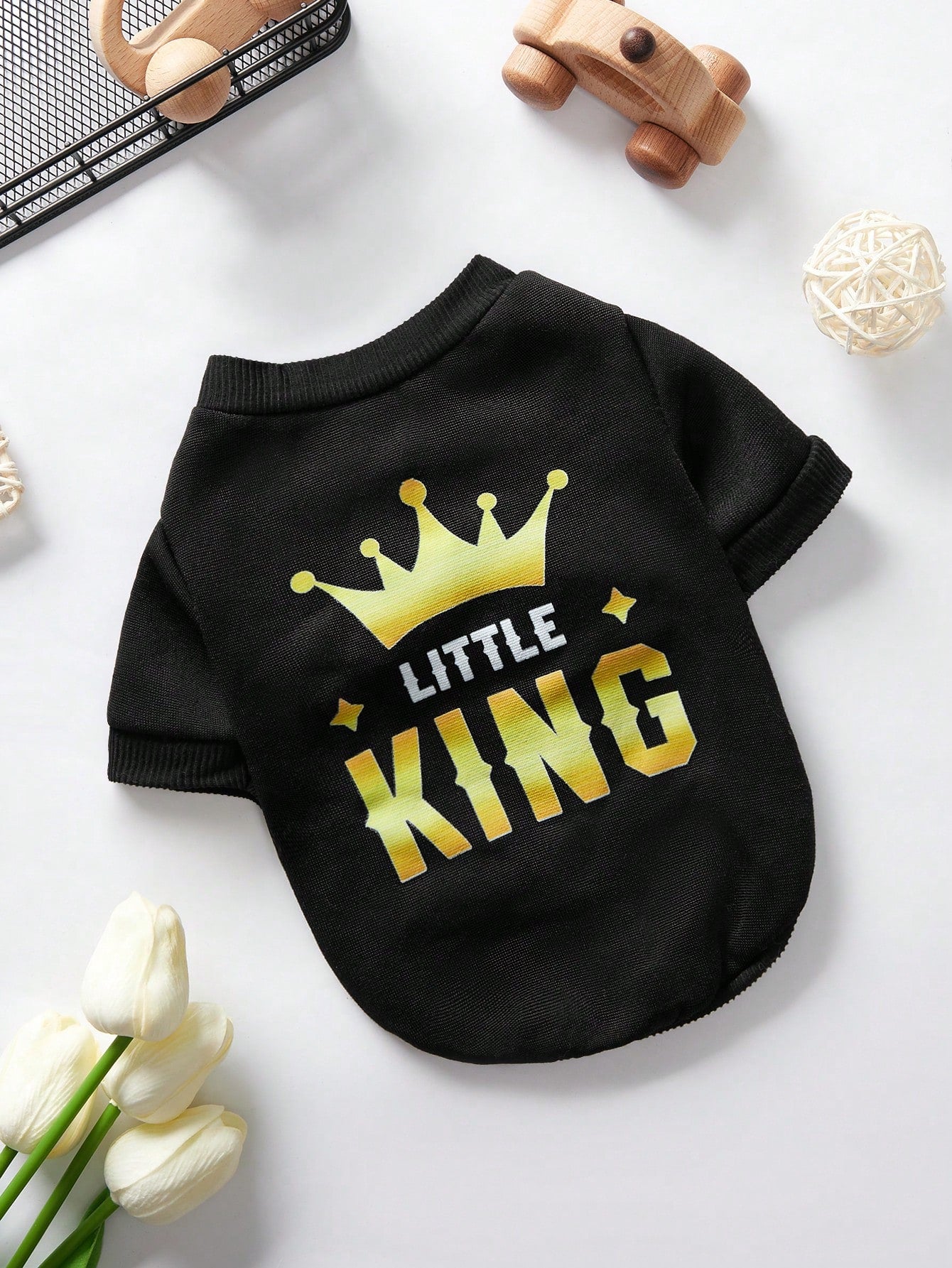 Debiesn Retro Street Black Pet Sweatshirt with Crown King Print – Warm Cozy Outfit