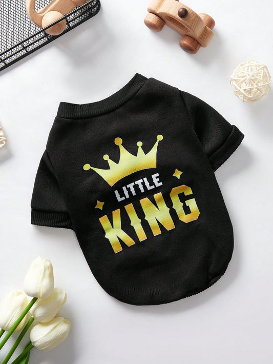 Debiesn Retro Street Black Pet Sweatshirt with Crown King Print – Warm Cozy Outfit