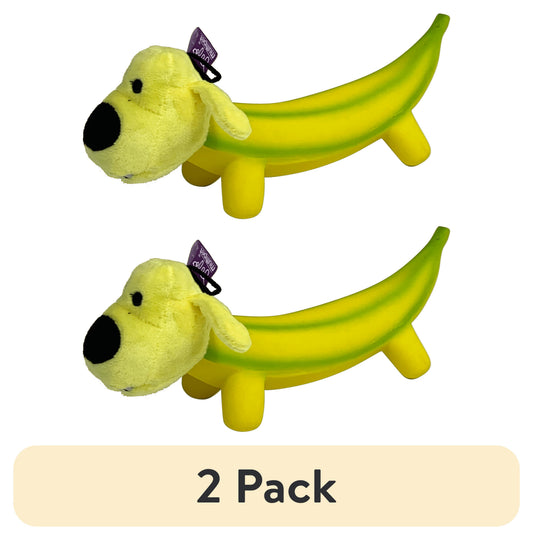 (2 Pack)  Smiling Dog Loofa Pals Latex Plush Dog Toy, Banana Shaped