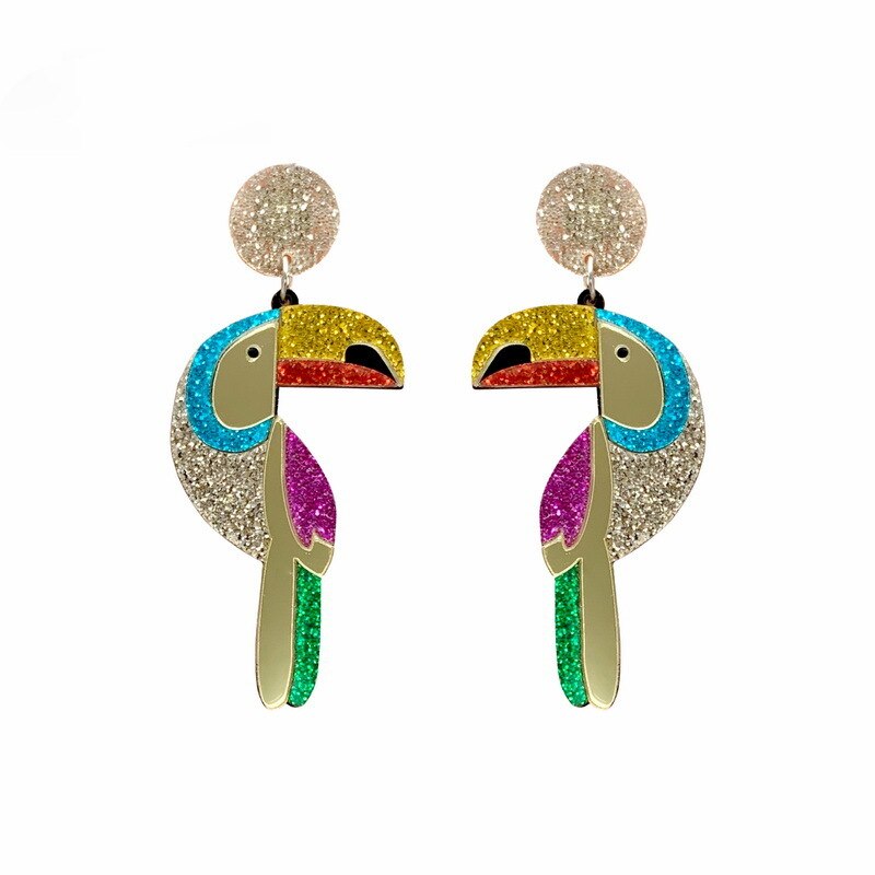 Parrot Glitter Jewelry Acrylic Bird Hip Hop Rock Large Drop Earrings for Women Fashion Accessories