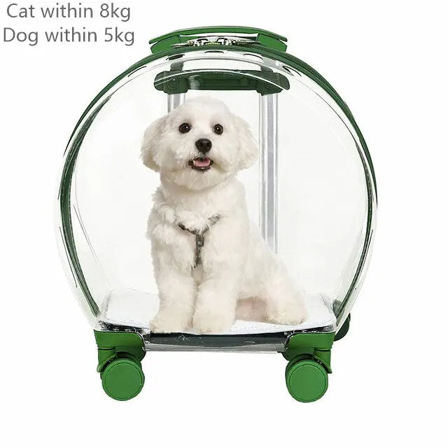 Rolling Pet Travel Trolley with Wheel, Transparent Capsule, Pink, Green, Puppies, Dogs, Cat Carriers Bag, 5-20Kg