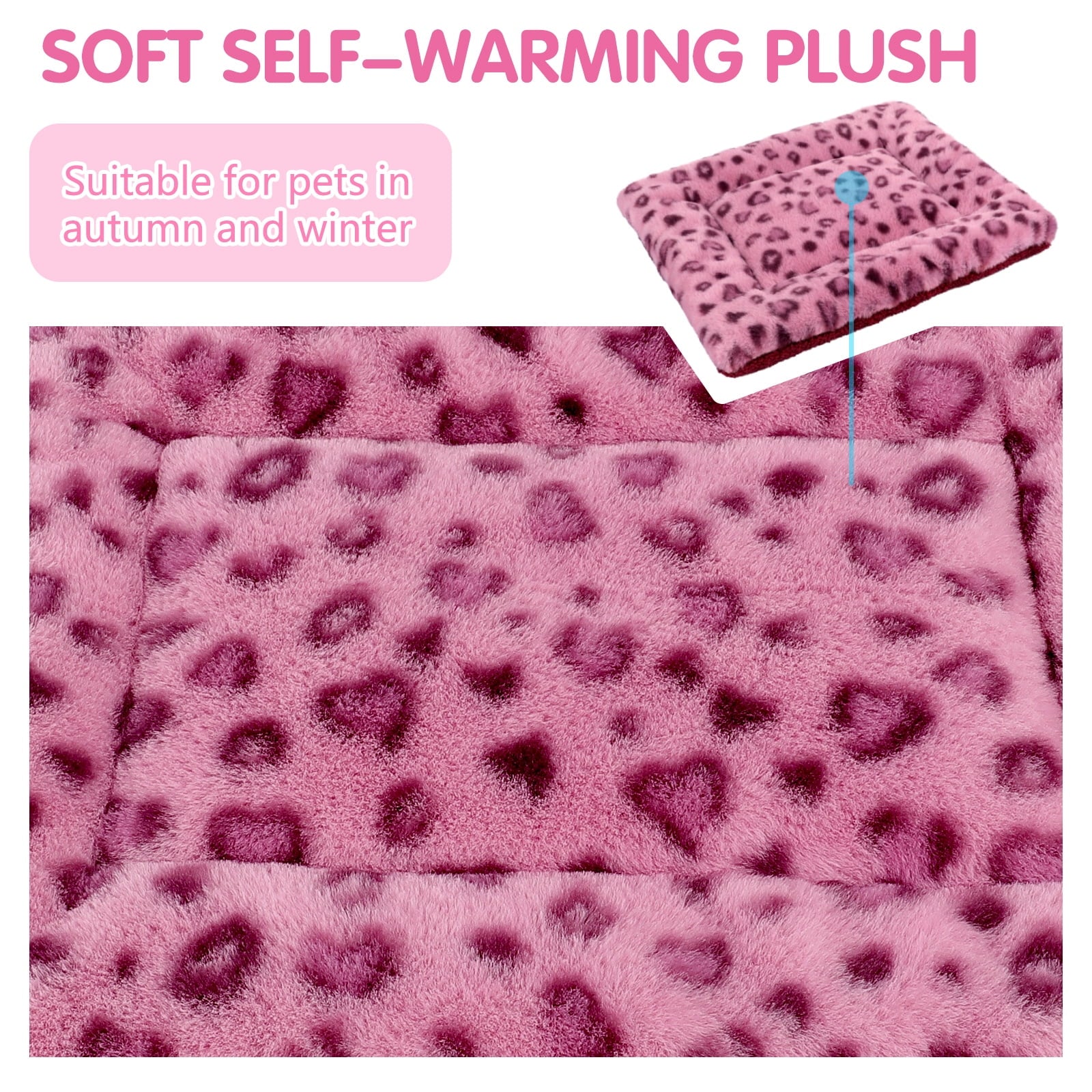 Pet Bed Crate Mat Reversible Pad Leopard Pattern for Cat Dog, Medium
