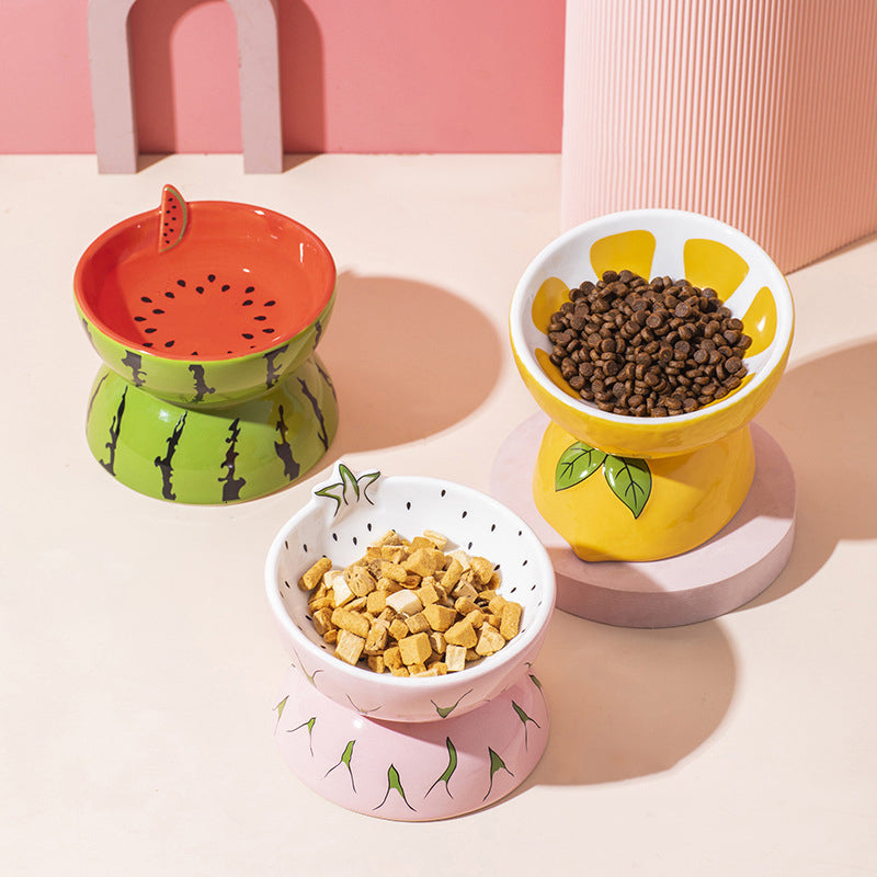 Cat Bowl Ceramic Cat Food Bowl Protects Cervical Vertebra Oblique Mouth Pet Products High Foot Bowl Cat Food Water Bowl