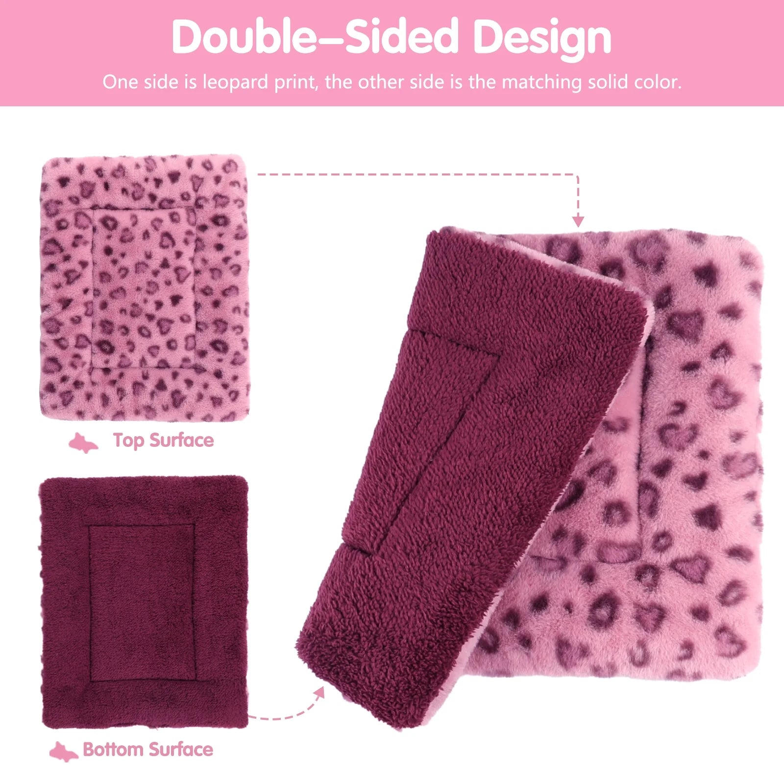 Pet Bed Crate Mat Reversible Pad Leopard Pattern for Cat Dog, Medium