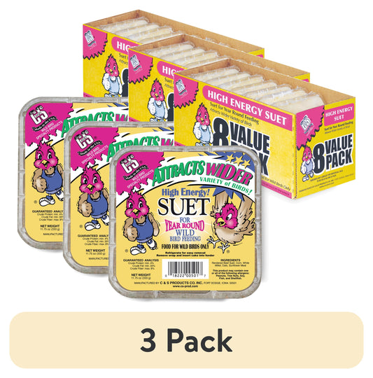 (3 Pack) C&S Products High Energy Suet Value Pack, for Year round Feeding, 8 Suet Cakes, Wild Bird