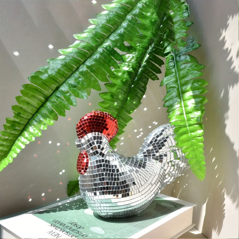 Ornamental Chicken Sculpture with Mirror Tiles