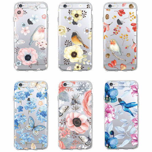 Cute Bird Butterfly Floral Flower Soft Clear Phone Case Fundas Coque Cover For iPhone 7 7Plus 6 6S 8 8PLUS X XS Max SAMSUNG