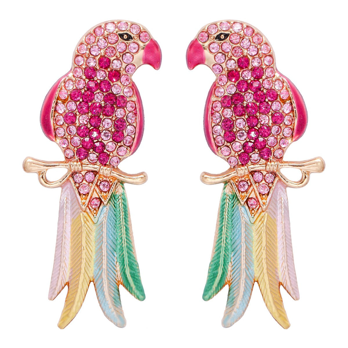 Retro full diamond colored cute animal bird lady earrings and earrings