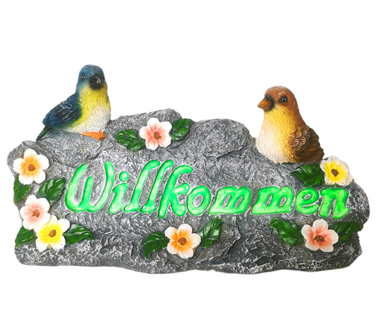 Garden resin welcomes colorful bird ornaments