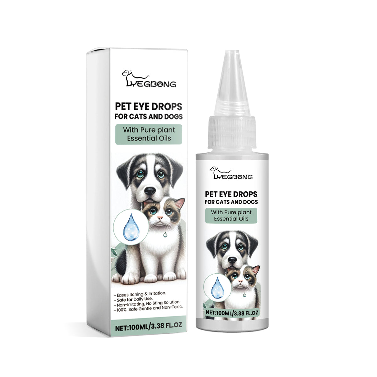Yegbong Eye Drops For Cats And Dogs, Pet Eye Clean Eye Care Drops For Tear Stains And Dirt