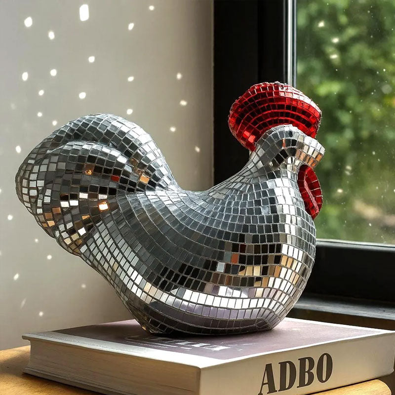 Ornamental Chicken Sculpture with Mirror Tiles