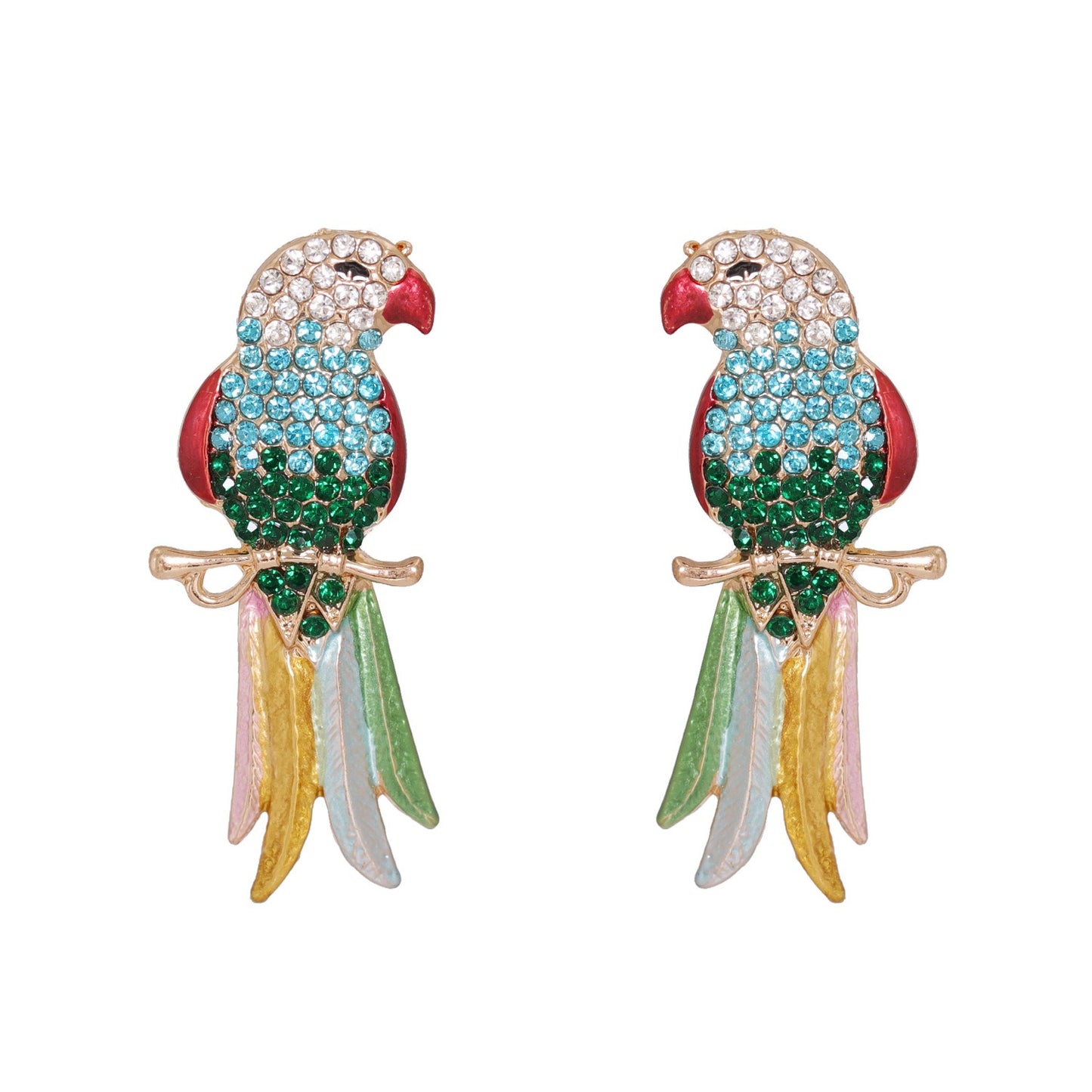 Retro full diamond colored cute animal bird lady earrings and earrings