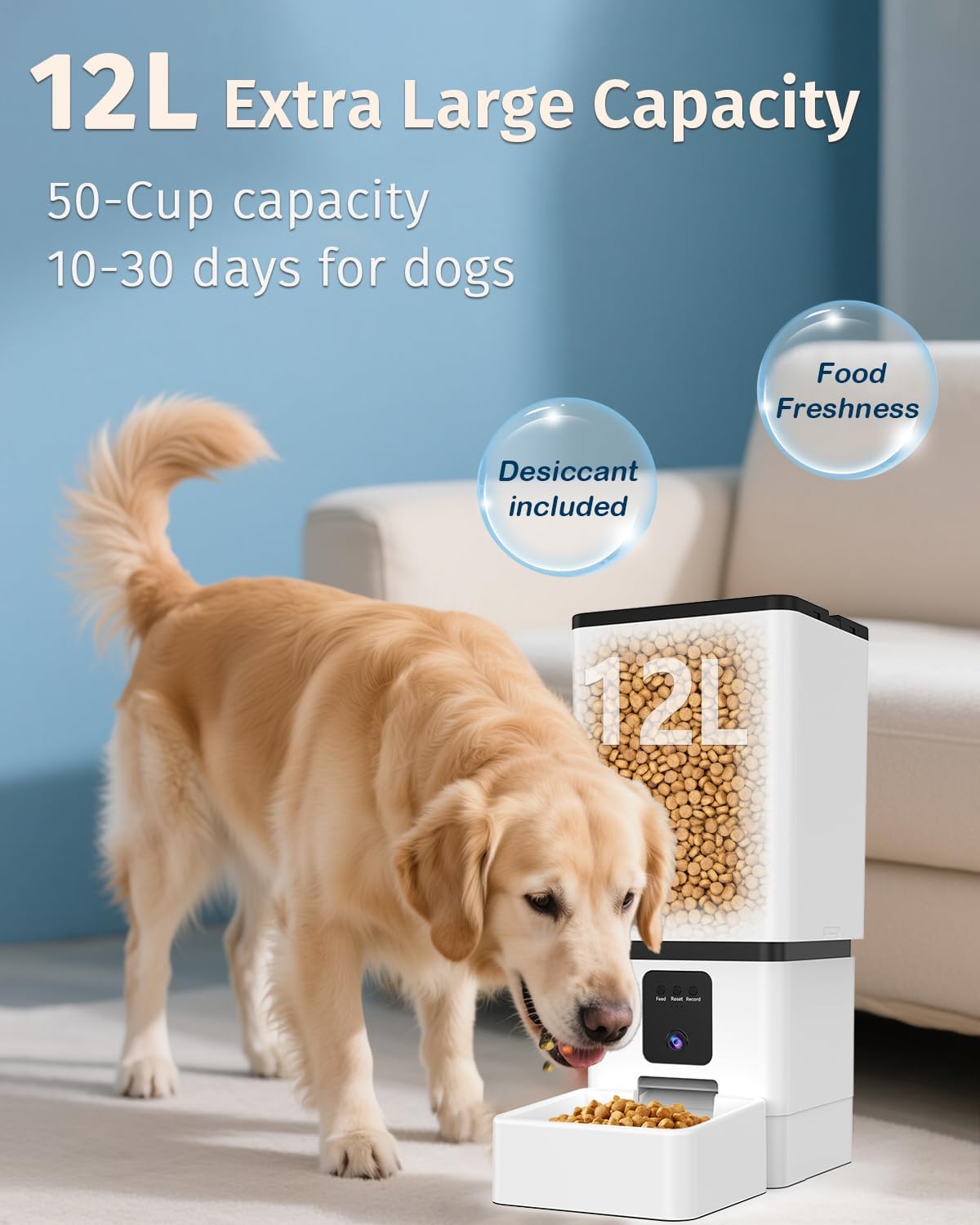Yakry 12L Automatic Dog Feeder with HD Camera, Two-Way Audio