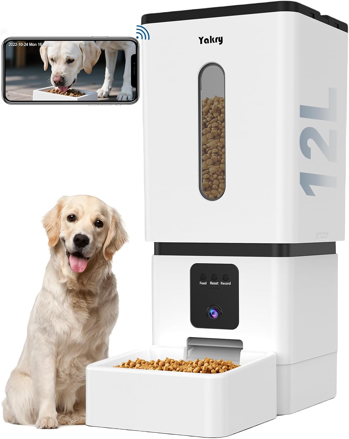 Yakry 12L Automatic Dog Feeder with HD Camera, Two-Way Audio