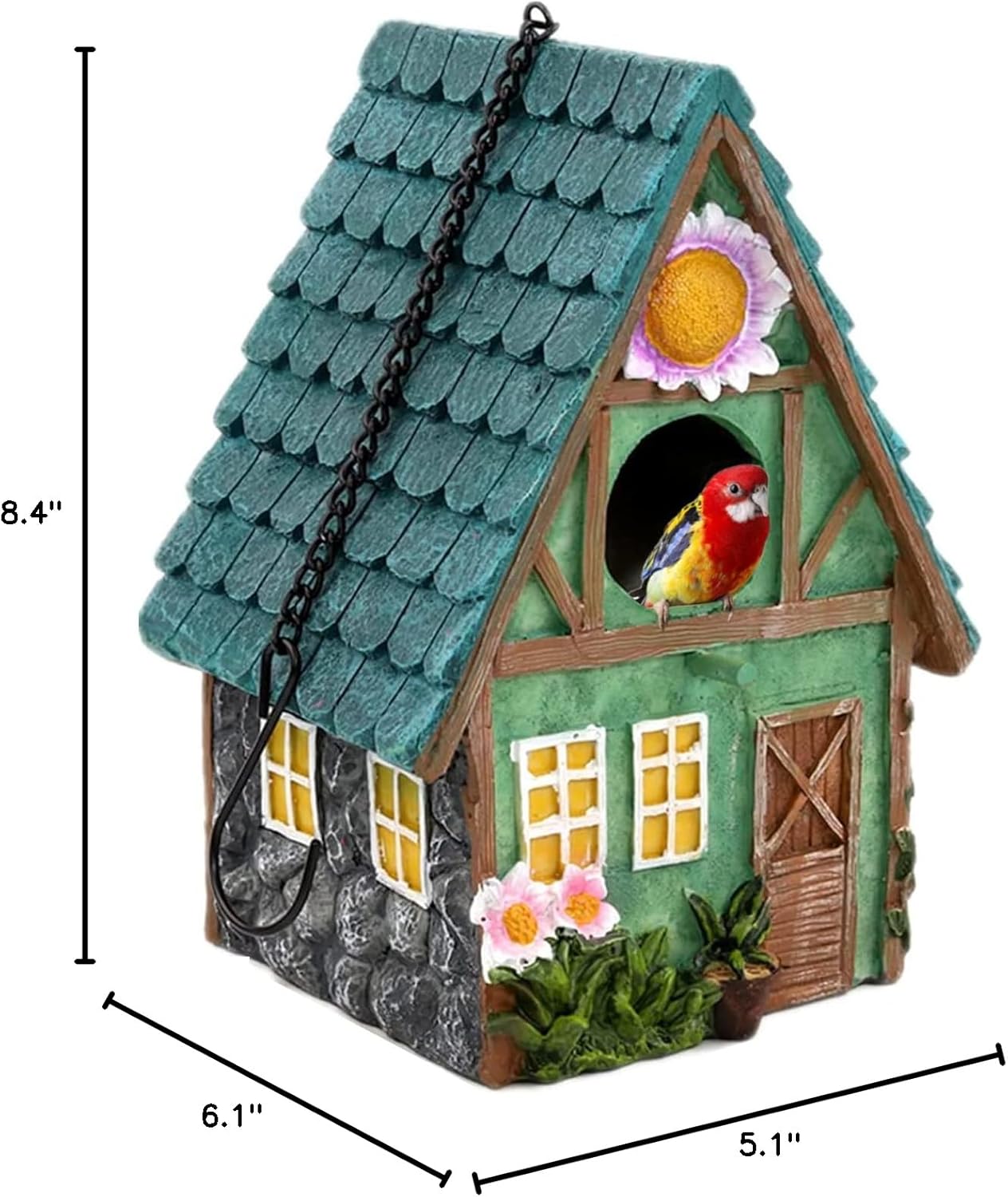 Colorful Resin Birdhouse with Chain – Perfect for Hummingbirds