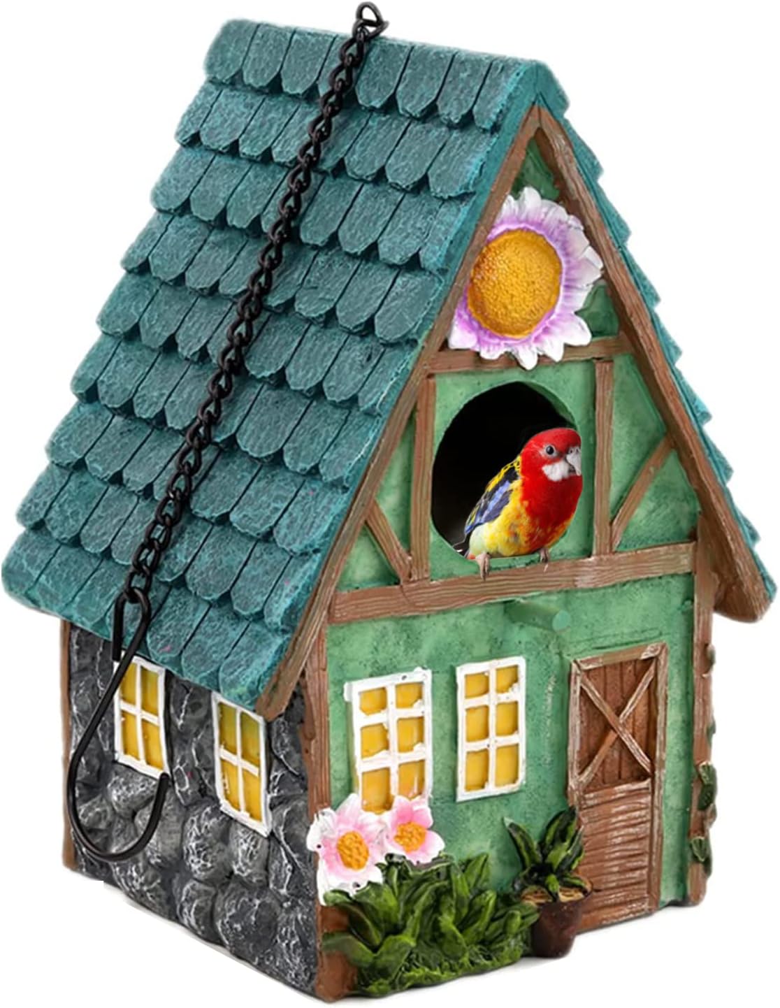 Colorful Resin Birdhouse with Chain – Perfect for Hummingbirds