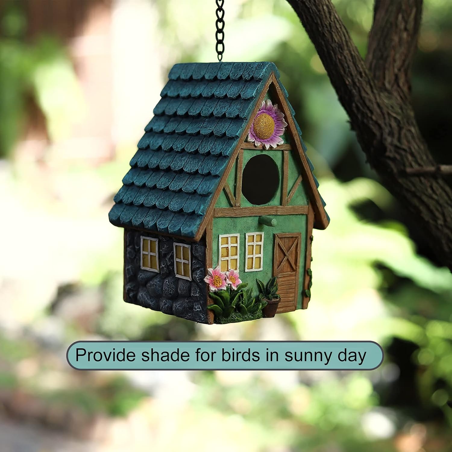 Colorful Resin Birdhouse with Chain – Perfect for Hummingbirds