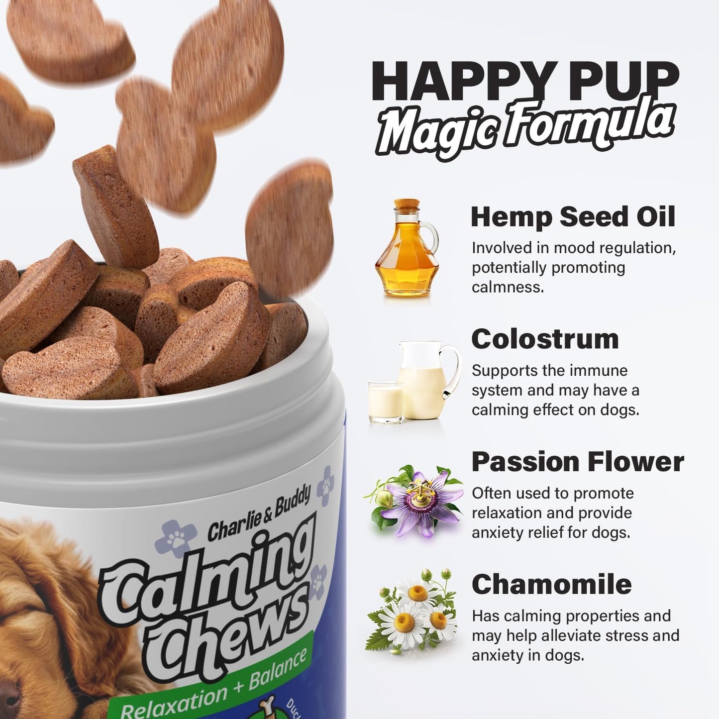 Charlie & Buddy Duck Calming Chews for Dogs with Melatonin