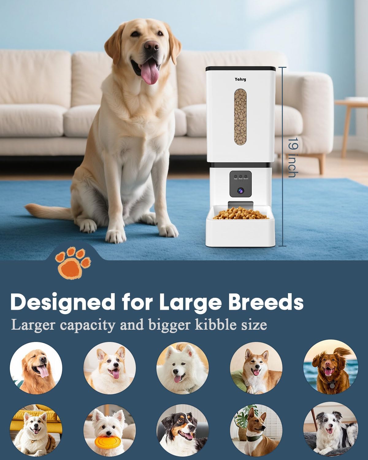 Yakry 12L Automatic Dog Feeder with HD Camera, Two-Way Audio