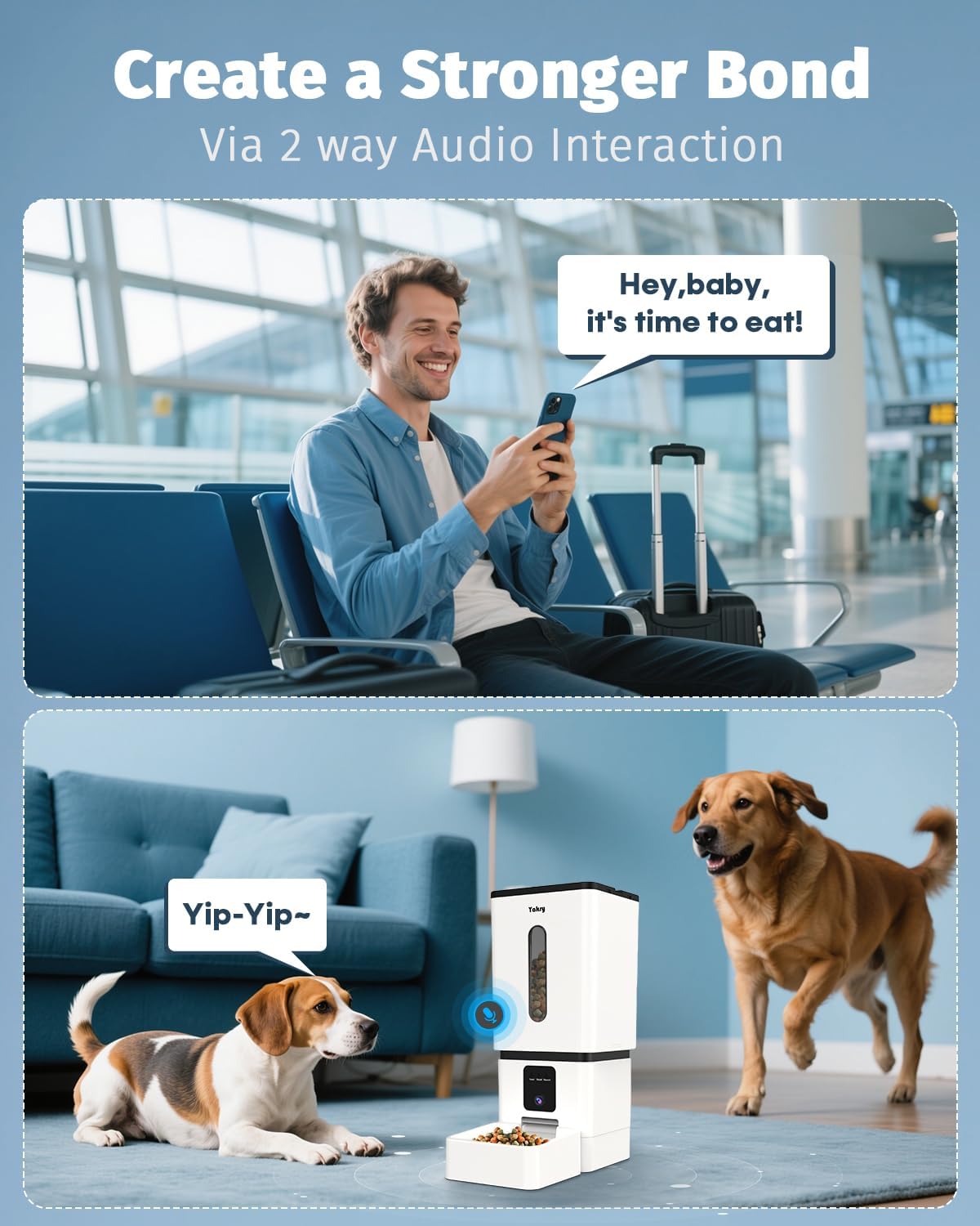 Yakry 12L Automatic Dog Feeder with HD Camera, Two-Way Audio