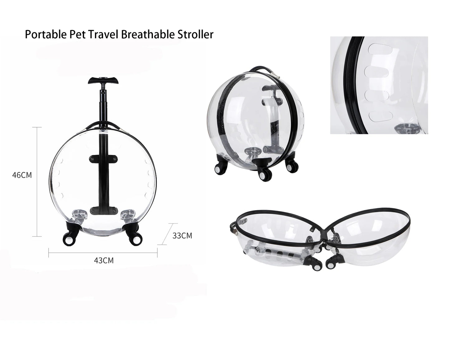 Rolling Pet Travel Trolley with Wheel, Transparent Capsule, Pink, Green, Puppies, Dogs, Cat Carriers Bag, 5-20Kg