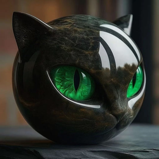 Black cat stone statue (resin head, marble texture): healing stone, souvenir, gift, home/office desk decor.