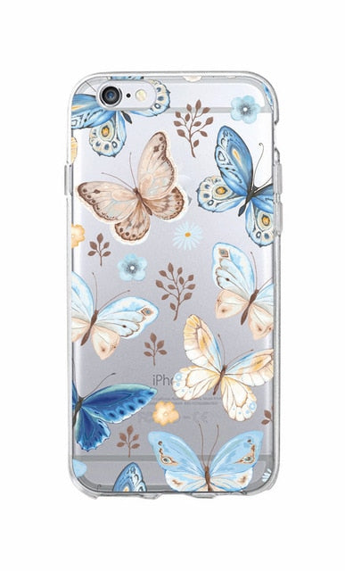 Cute Bird Butterfly Floral Flower Soft Clear Phone Case Fundas Coque Cover For iPhone 7 7Plus 6 6S 8 8PLUS X XS Max SAMSUNG