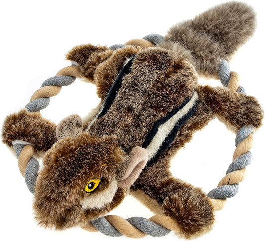 RUFFIN' IT Rhode Island Textile Woodlands Chipmunk Plush Dog Toy with Rope Chew Ring, Mutli, 8.5 Inch (Pack of 1), All Breed Sizes