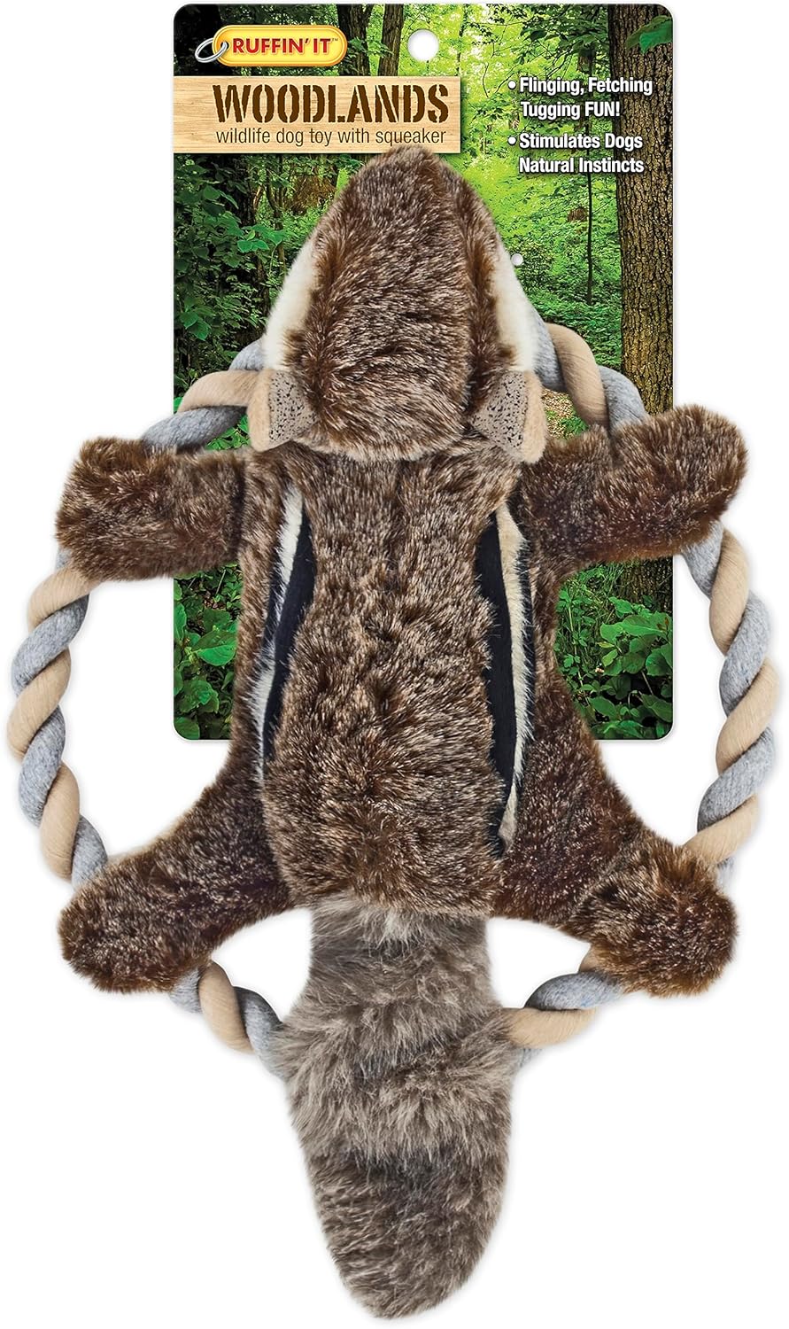 RUFFIN' IT Rhode Island Textile Woodlands Chipmunk Plush Dog Toy with Rope Chew Ring, Mutli, 8.5 Inch (Pack of 1), All Breed Sizes