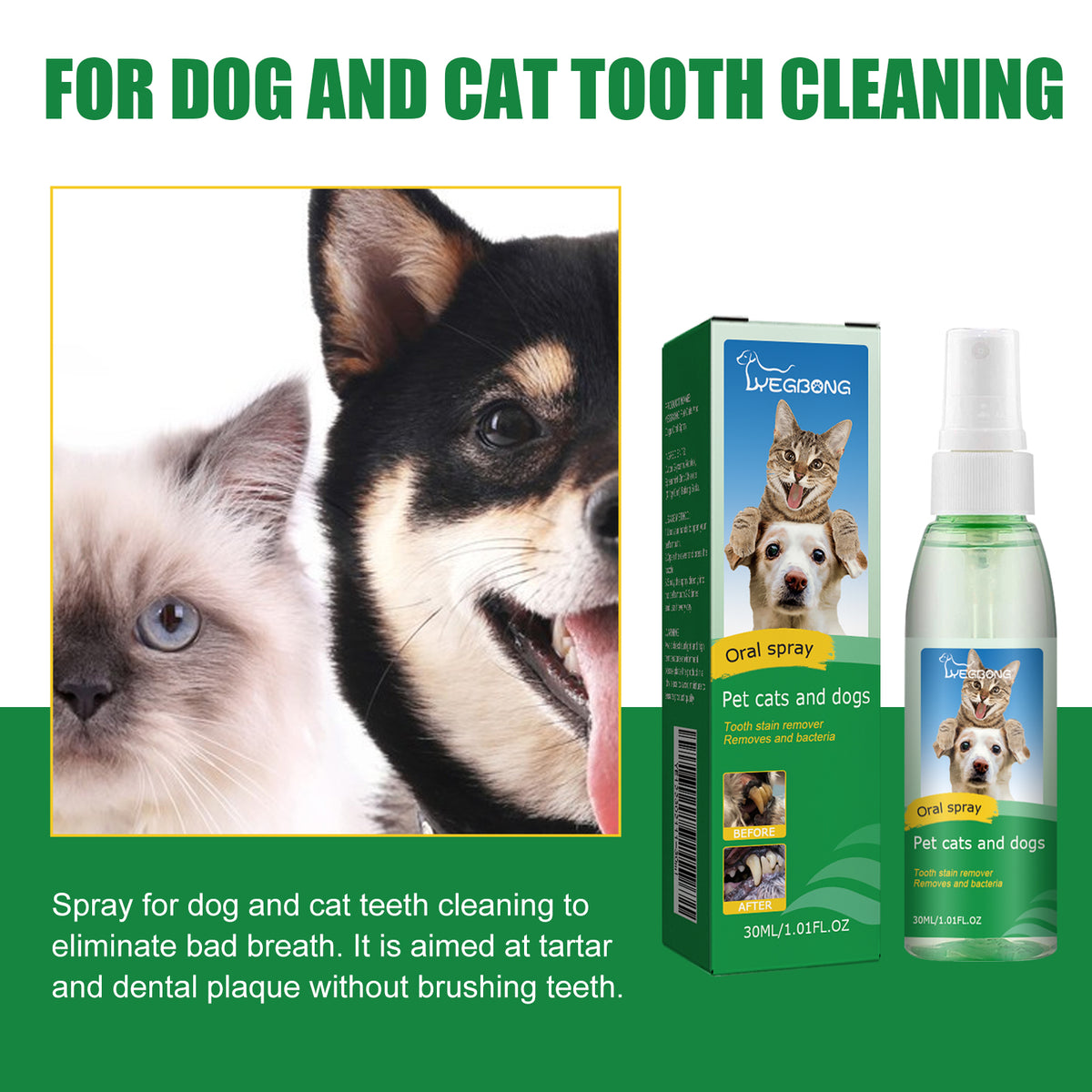 Pet Tooth Deodorizer Spray, Cats And Dogs Universal Mouth Cleaning Breath Freshening Spray