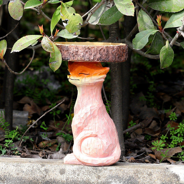 Polyresin Sunflower Bird Bath Fox Bird Feeder Resin Ornament Decoration