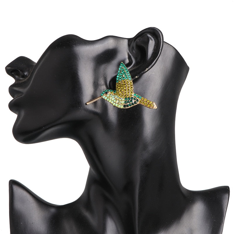 New Design Fashion Crystal Bird Stud Earrings Simple Statement Animal Earrings Charm Ladies Jewelry Summer Party Jewelry