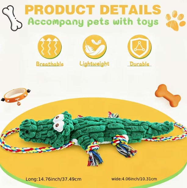 Large-sized Plush &  Rope Alligator Dog Toy ( NEW)