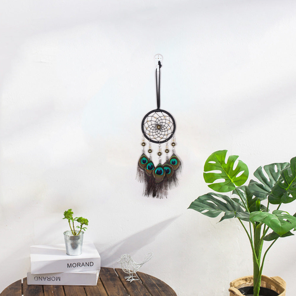 Peacock Feather Dream Catcher Charm Indian Creative Bird Spirit Retro Home Ornament Decoration