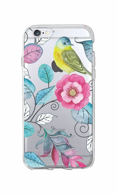 Cute Bird Butterfly Floral Flower Soft Clear Phone Case Fundas Coque Cover For iPhone 7 7Plus 6 6S 8 8PLUS X XS Max SAMSUNG