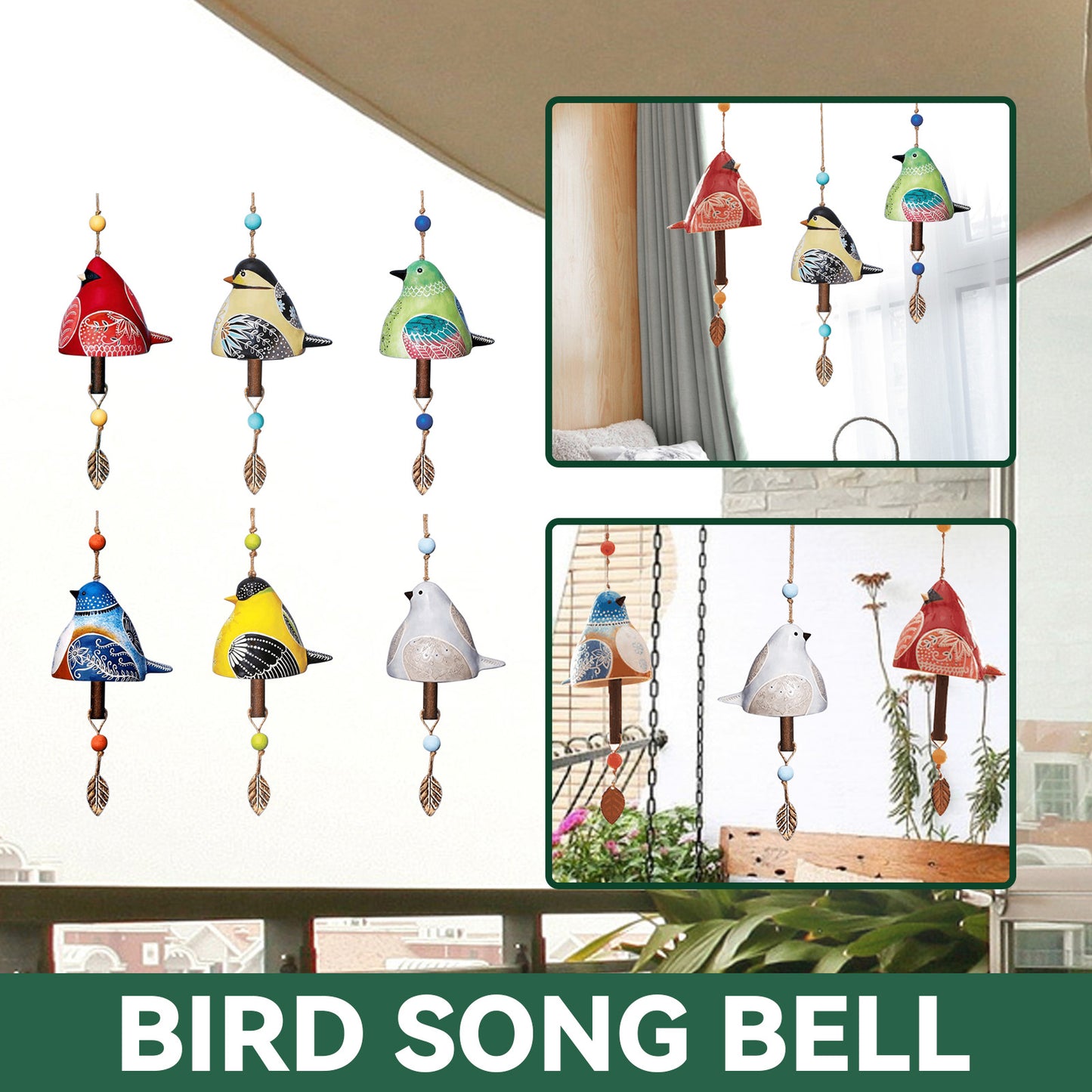 BIRD SONG BELL Resin Handicraft Wind Chime Pendant Garden Home Decoration